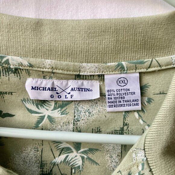Michael Austin Golf Shirt Mens Size XXL Vintage All Over Print Clubs Palm Tree - Picture 6 of 11